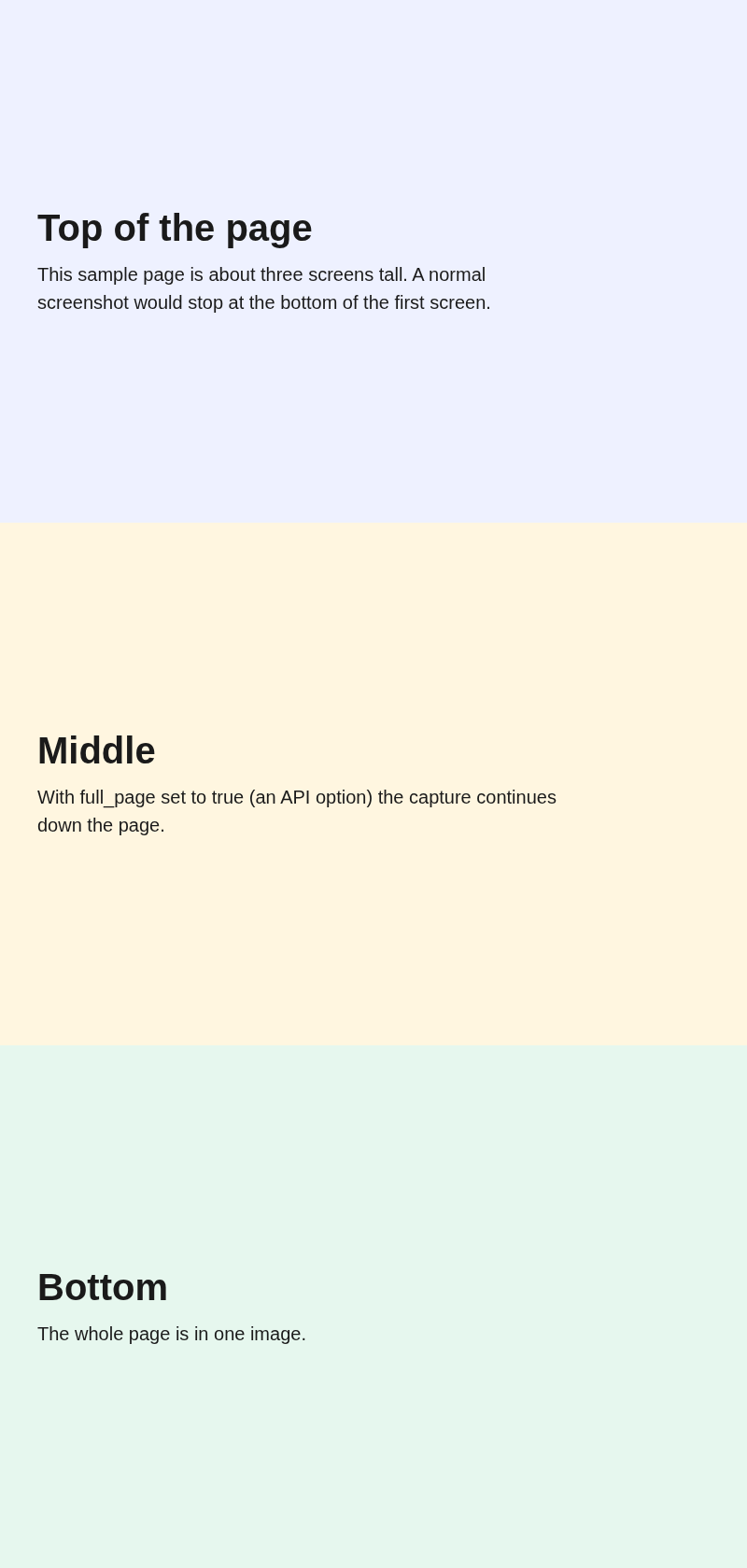 Tall screenshot of a three-section sample page